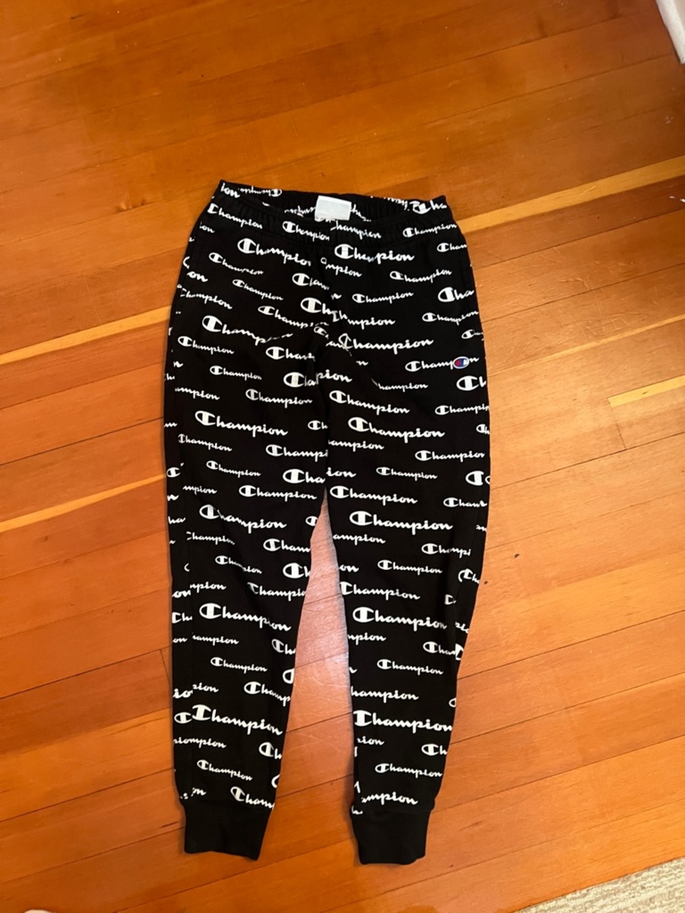 Champion Black Joggers with White Logo Print